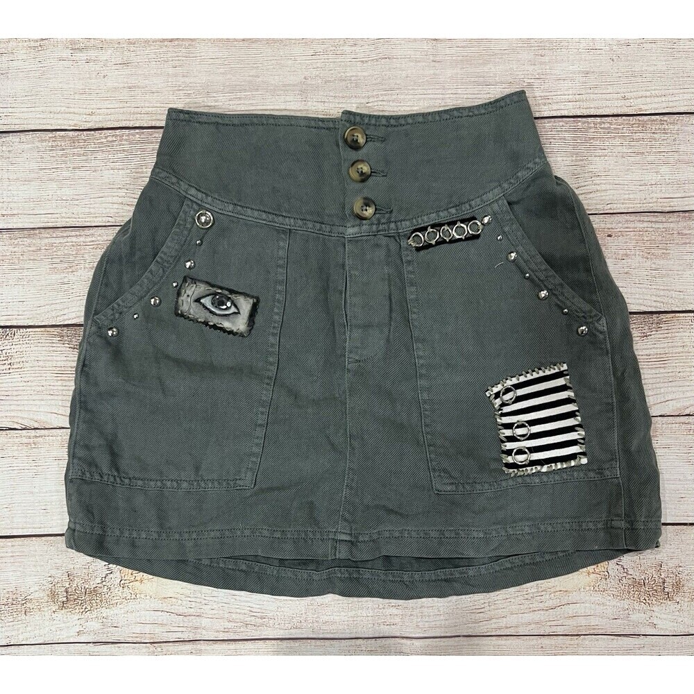 AERIE Women’s Green Super Soft Mini Skirt Pocket Hand Embellished XS